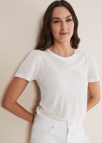 Phase Eight Kinsley Pointelle T Shirts White Canada | SNOQYR-530